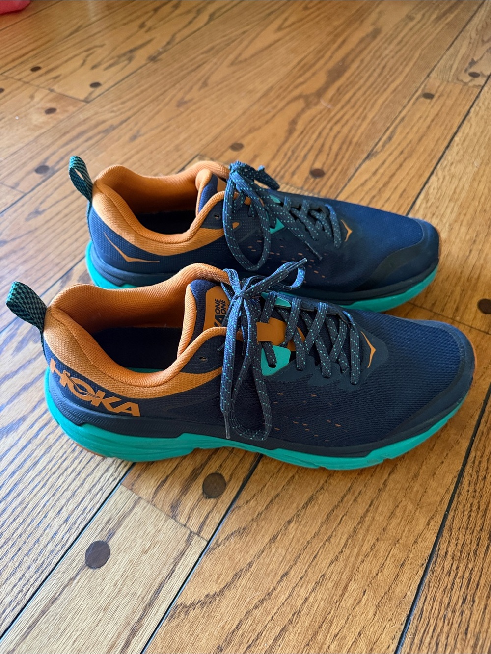 Hoka Men's Navy with Teal and Orange Trail Running Shoes